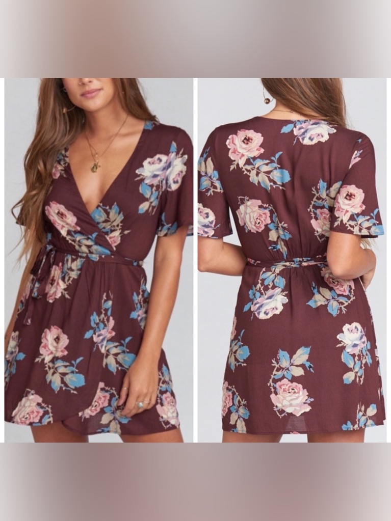 Show Me Your Mumu Women’s Andrea Floral Burgundy Short Sleeve Wrap Dress Sizes
